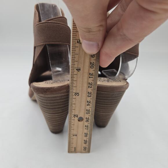 Vince Camuto X Revolve Edora Heel Brown Cone Heel Sz 7.5 Peep Toe - Picture 5 of 7